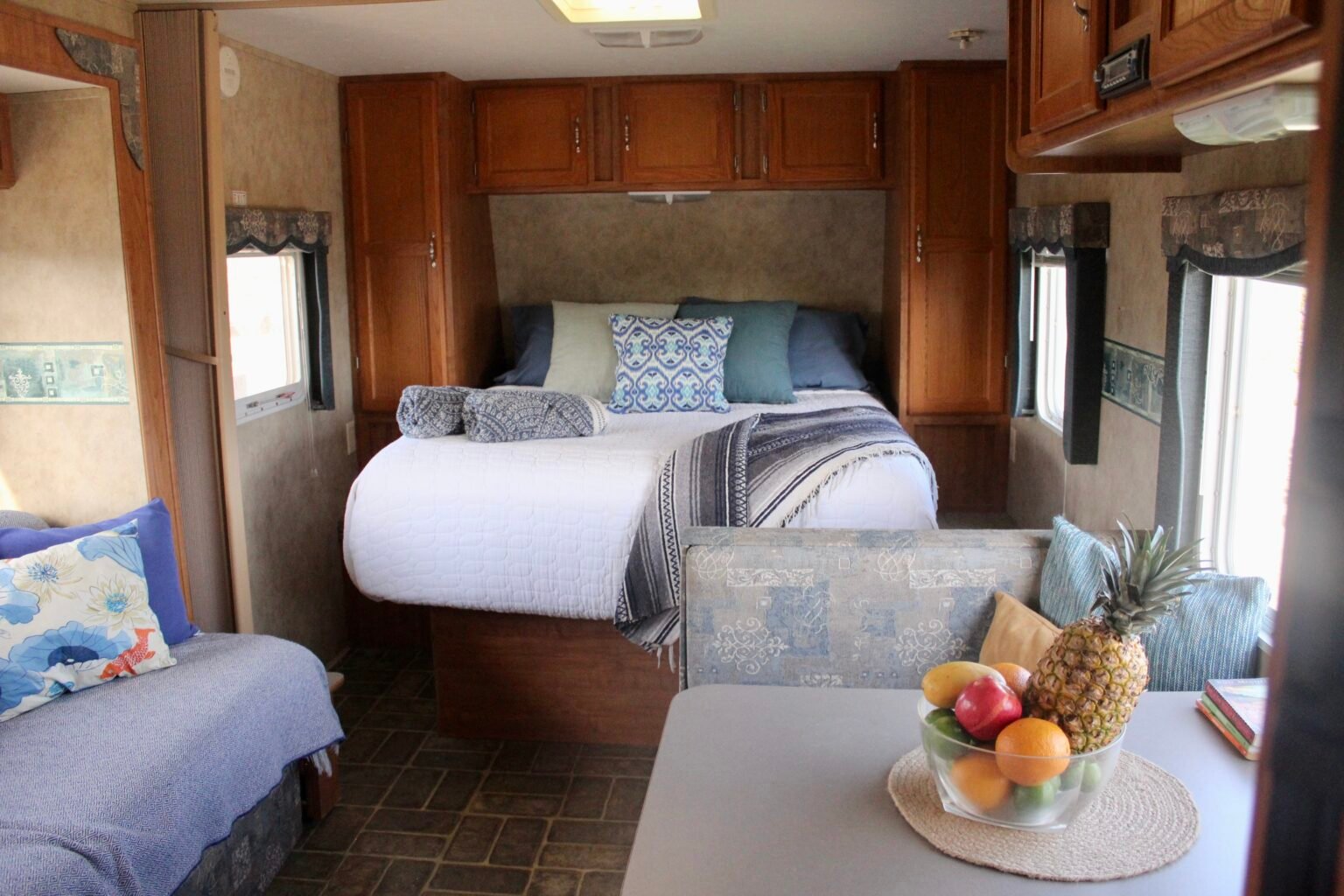 Bedroom inside The Lookout trailer