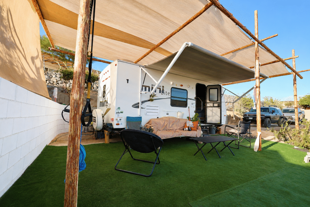 The Hideout camper and patio