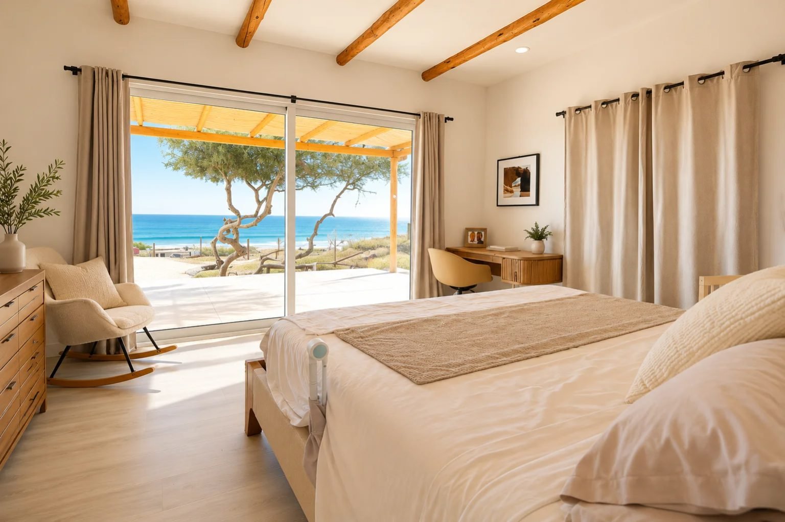 Bedroom in The Villa with an ocean view